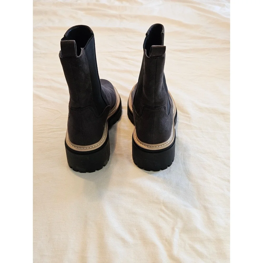 Open Edit Dark Brown‎ Suede Chelsea Boots Chunky Lug Sole Platform Block Heel